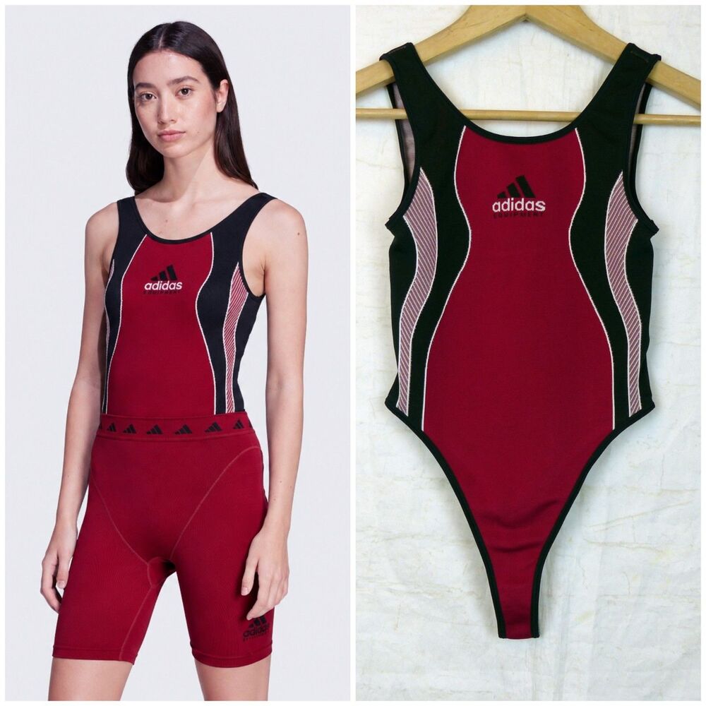 Adidas EQT Bodysuit Womens XS Red Black Sleeveless Stretch NWT Logo Performance